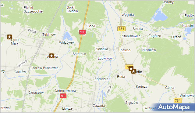 mapa Ludwików gmina Gidle, Ludwików gmina Gidle na mapie Targeo