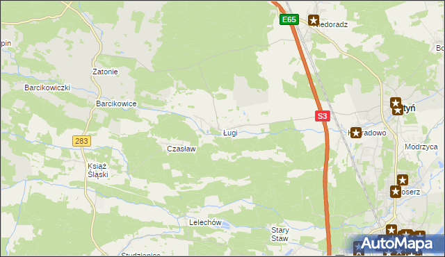 mapa Ługi gmina Otyń, Ługi gmina Otyń na mapie Targeo