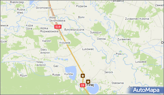 mapa Łukówiec gmina Firlej, Łukówiec gmina Firlej na mapie Targeo