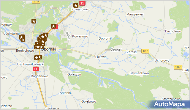 mapa Łukowo gmina Oborniki, Łukowo gmina Oborniki na mapie Targeo