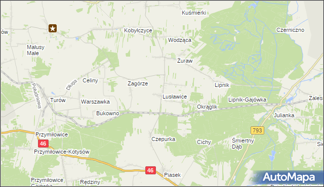 mapa Lusławice gmina Janów, Lusławice gmina Janów na mapie Targeo