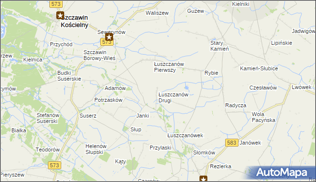 mapa Łuszczanów Drugi, Łuszczanów Drugi na mapie Targeo