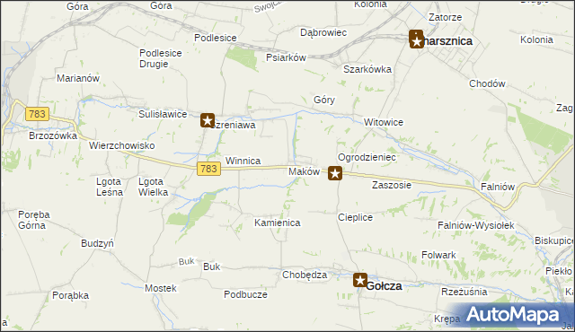 mapa Maków gmina Gołcza, Maków gmina Gołcza na mapie Targeo