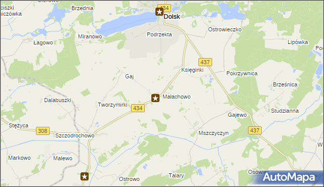 mapa Małachowo gmina Dolsk, Małachowo gmina Dolsk na mapie Targeo