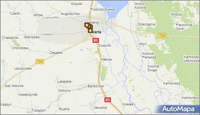 mapa Małków gmina Warta, Małków gmina Warta na mapie Targeo