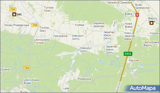 mapa Małyszyn Dolny, Małyszyn Dolny na mapie Targeo