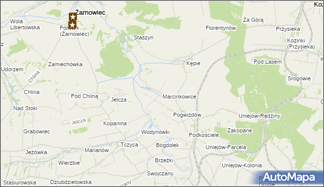 mapa Marcinkowice gmina Charsznica, Marcinkowice gmina Charsznica na mapie Targeo