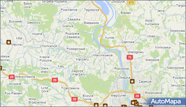 mapa Marcinkowice gmina Chełmiec, Marcinkowice gmina Chełmiec na mapie Targeo