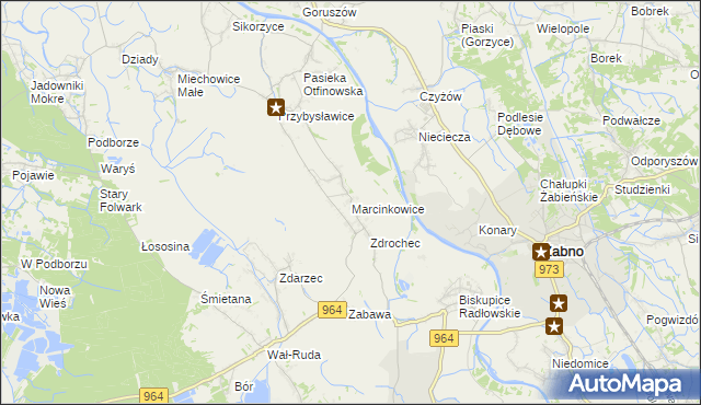 mapa Marcinkowice gmina Radłów, Marcinkowice gmina Radłów na mapie Targeo