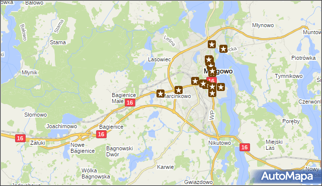 mapa Marcinkowo gmina Mrągowo, Marcinkowo gmina Mrągowo na mapie Targeo