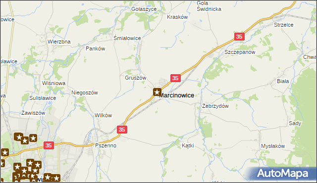 mapa Marcinowice powiat świdnicki, Marcinowice powiat świdnicki na mapie Targeo