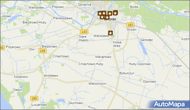 mapa Marianowo gmina Wronki, Marianowo gmina Wronki na mapie Targeo