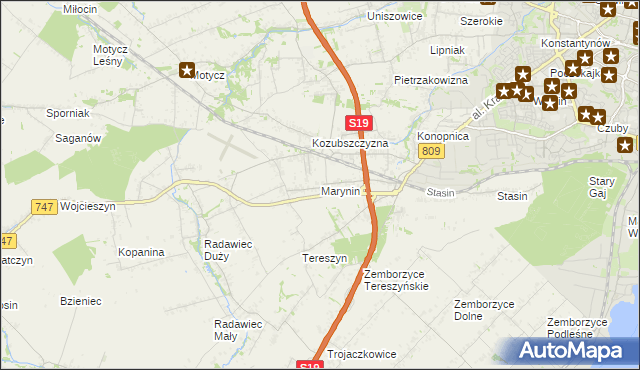 mapa Marynin gmina Konopnica, Marynin gmina Konopnica na mapie Targeo