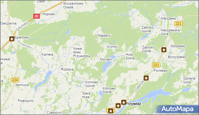 mapa Michalin gmina Przywidz, Michalin gmina Przywidz na mapie Targeo
