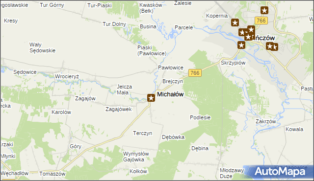 mapa Michałów powiat pińczowski, Michałów powiat pińczowski na mapie Targeo
