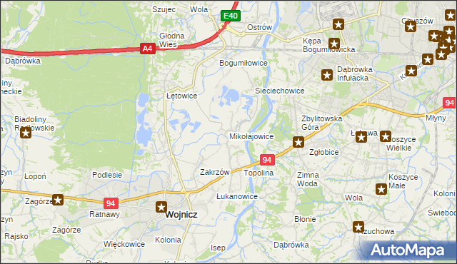 mapa Mikołajowice gmina Wierzchosławice, Mikołajowice gmina Wierzchosławice na mapie Targeo