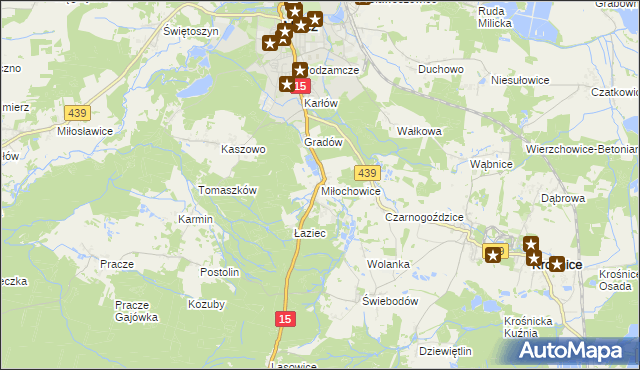 mapa Miłochowice, Miłochowice na mapie Targeo