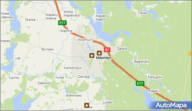 mapa Miłomłyn, Miłomłyn na mapie Targeo