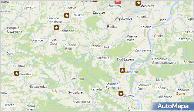 mapa Milówka gmina Wojnicz, Milówka gmina Wojnicz na mapie Targeo