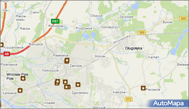 mapa Mirków gmina Długołęka, Mirków gmina Długołęka na mapie Targeo