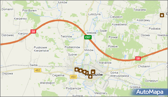 mapa Mirków gmina Wieruszów, Mirków gmina Wieruszów na mapie Targeo