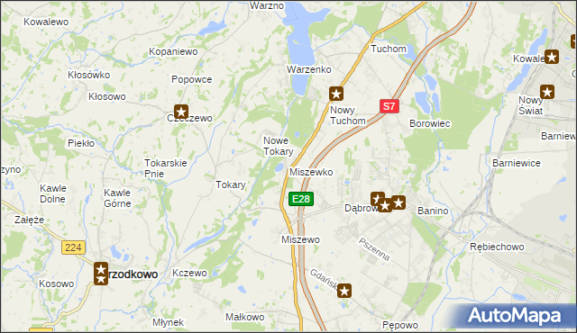 mapa Miszewko gmina Żukowo, Miszewko gmina Żukowo na mapie Targeo