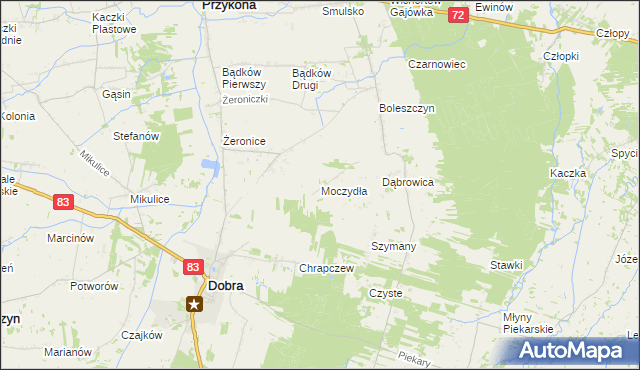 mapa Moczydła gmina Dobra, Moczydła gmina Dobra na mapie Targeo