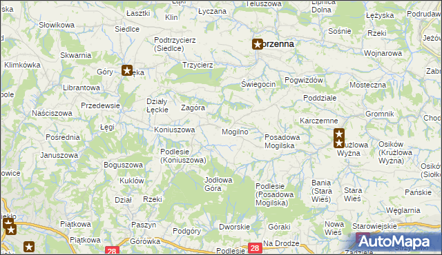 mapa Mogilno gmina Korzenna, Mogilno gmina Korzenna na mapie Targeo