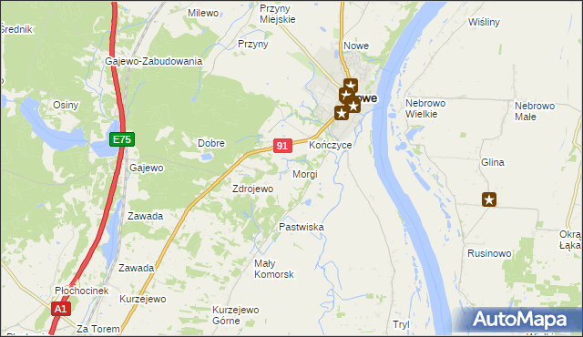 mapa Morgi gmina Nowe, Morgi gmina Nowe na mapie Targeo