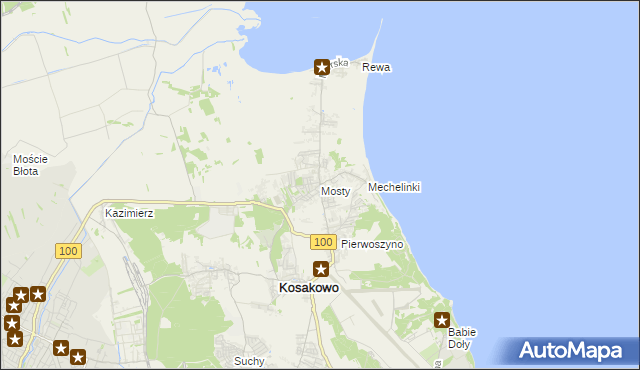 mapa Mosty gmina Kosakowo, Mosty gmina Kosakowo na mapie Targeo