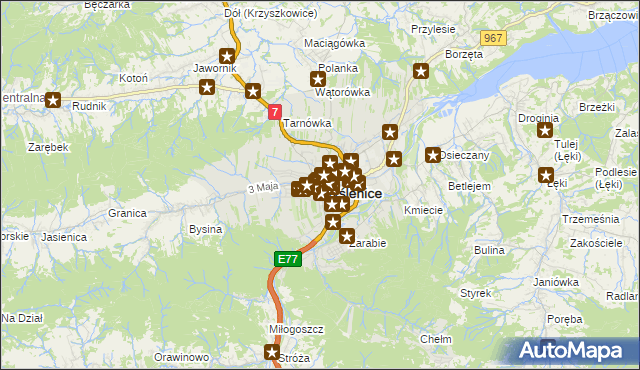mapa Myślenice, Myślenice na mapie Targeo
