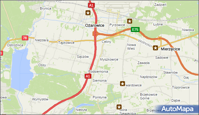 mapa Myszkowice gmina Bobrowniki, Myszkowice gmina Bobrowniki na mapie Targeo
