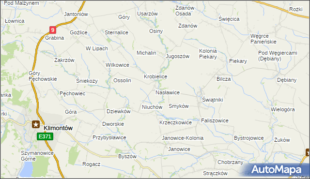 mapa Nasławice gmina Klimontów, Nasławice gmina Klimontów na mapie Targeo