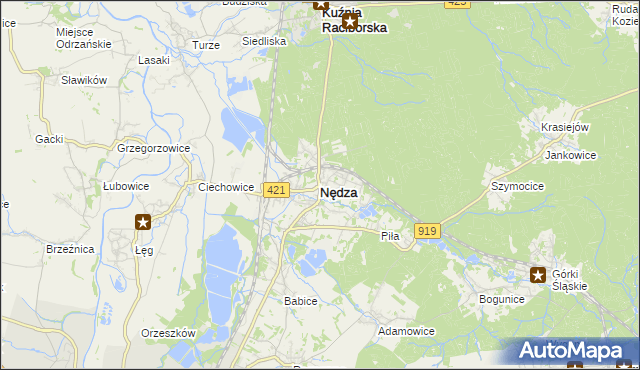 mapa Nędza powiat raciborski, Nędza powiat raciborski na mapie Targeo