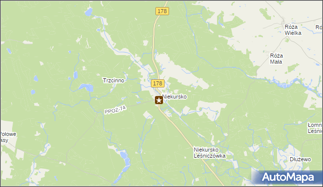 mapa Niekursko, Niekursko na mapie Targeo