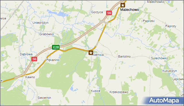 mapa Niemica gmina Malechowo, Niemica gmina Malechowo na mapie Targeo