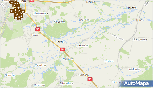 mapa Niemstów gmina Lubin, Niemstów gmina Lubin na mapie Targeo