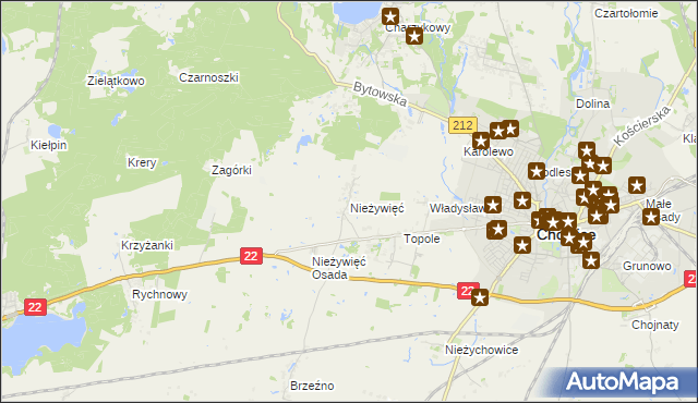 mapa Nieżywięć gmina Człuchów, Nieżywięć gmina Człuchów na mapie Targeo