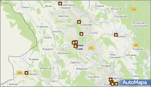 mapa Nowa Ruda powiat kłodzki, Nowa Ruda powiat kłodzki na mapie Targeo