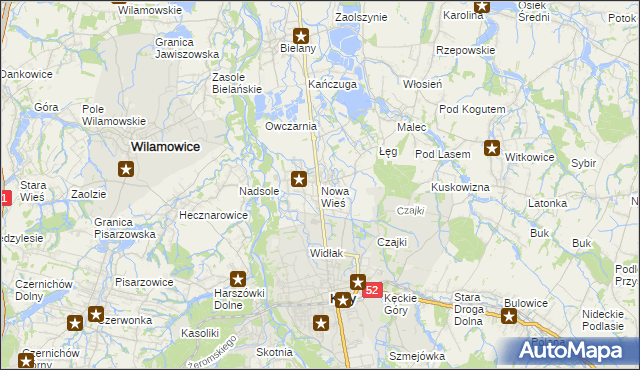 mapa Nowa Wieś gmina Kęty, Nowa Wieś gmina Kęty na mapie Targeo