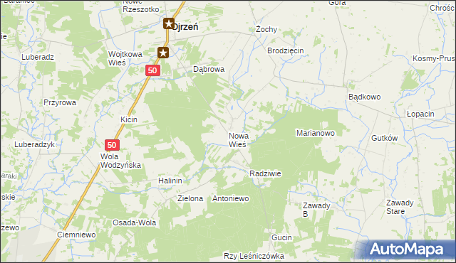 mapa Nowa Wieś gmina Ojrzeń, Nowa Wieś gmina Ojrzeń na mapie Targeo
