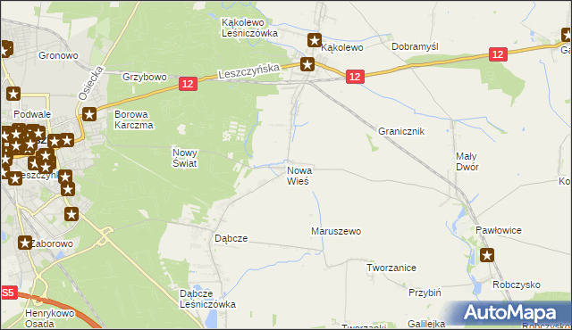 mapa Nowa Wieś gmina Rydzyna, Nowa Wieś gmina Rydzyna na mapie Targeo