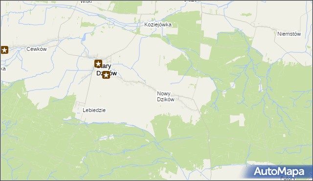 mapa Nowy Dzików, Nowy Dzików na mapie Targeo