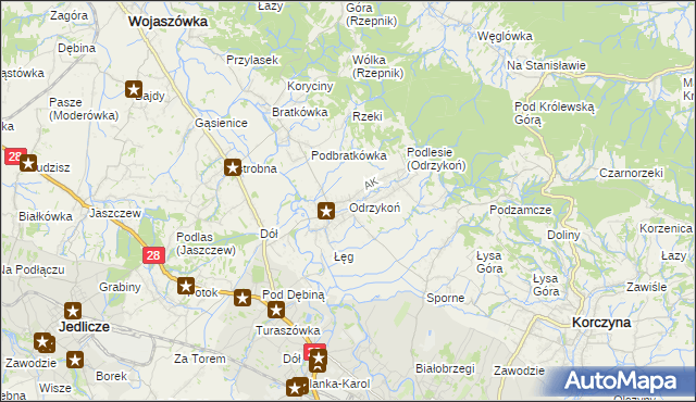 mapa Odrzykoń, Odrzykoń na mapie Targeo