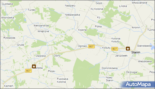 mapa Ogniwo gmina Stanin, Ogniwo gmina Stanin na mapie Targeo