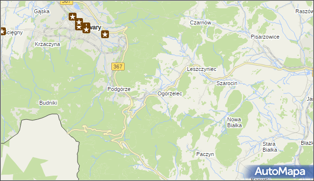 mapa Ogorzelec gmina Kamienna Góra, Ogorzelec gmina Kamienna Góra na mapie Targeo