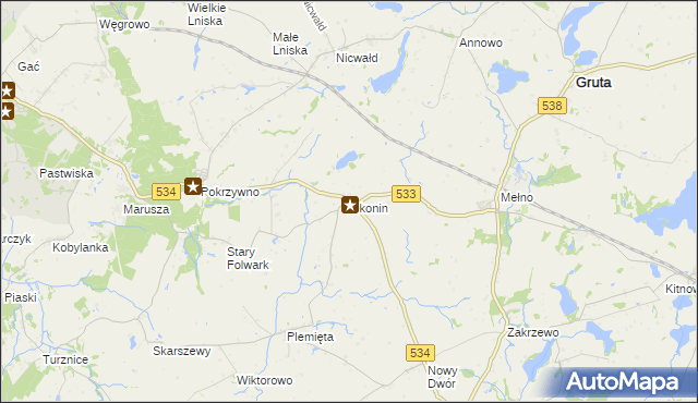 mapa Okonin gmina Gruta, Okonin gmina Gruta na mapie Targeo