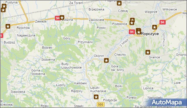 mapa Okonin gmina Ropczyce, Okonin gmina Ropczyce na mapie Targeo