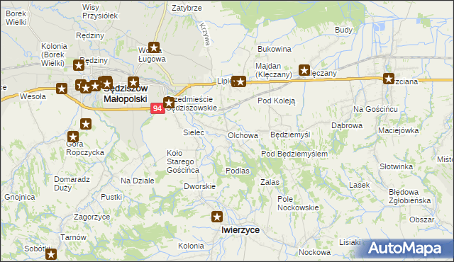 mapa Olchowa gmina Iwierzyce, Olchowa gmina Iwierzyce na mapie Targeo
