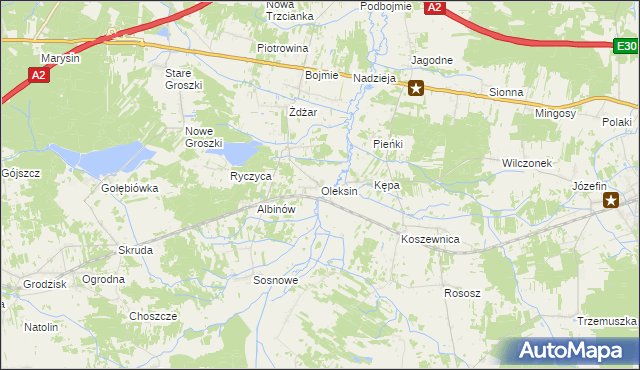 mapa Oleksin gmina Kotuń, Oleksin gmina Kotuń na mapie Targeo